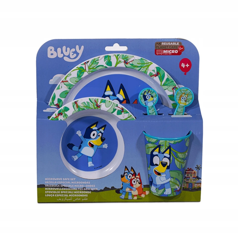 Stor BINGO AND BLUEY mėlynas dogs pusryčių rinkinys, vakarienė, dubuo, lėkštė, puodelis SZ
