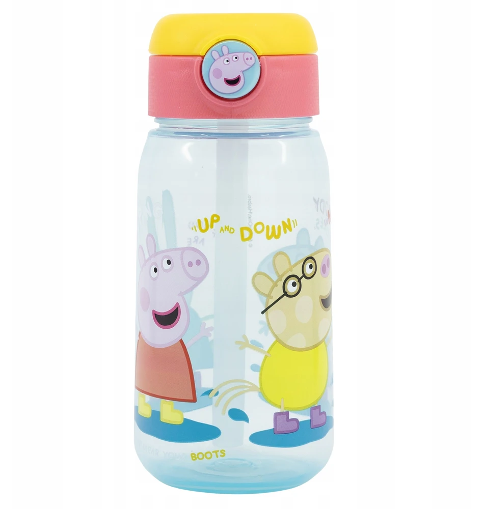 Stor Buteliukas Bidon ŚWINKA PEPPA Niekapek na Przycisk do Przedszkola 510ml
