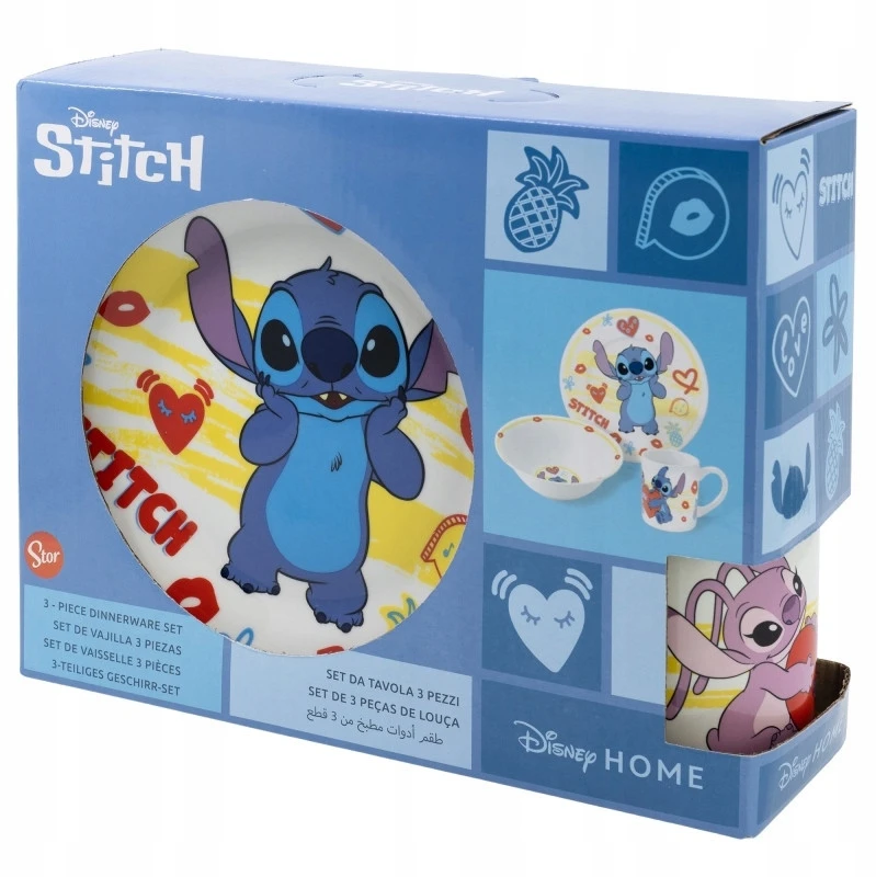 Stor Disney Lilo and Stitch, porcelianinis vakarienės rinkinys dekoratyvinėje dėžutėje su šuns širdies motyvu su žvaigždute