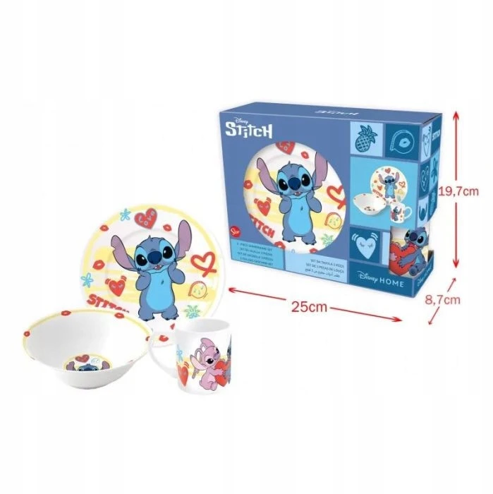 Stor Disney Lilo and Stitch, porcelianinis vakarienės rinkinys dekoratyvinėje dėžutėje su šuns širdies motyvu su žvaigždute
