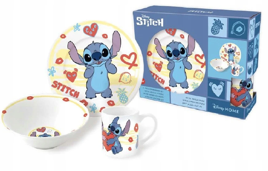 Stor Disney Lilo and Stitch, porcelianinis vakarienės rinkinys dekoratyvinėje dėžutėje su šuns širdies motyvu su žvaigždute