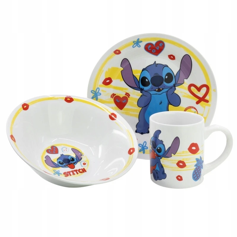 Stor Disney Lilo and Stitch, porcelianinis vakarienės rinkinys dekoratyvinėje dėžutėje su šuns širdies motyvu su žvaigždute