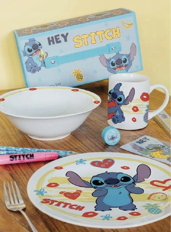 Stor Disney Lilo and Stitch, porcelianinis vakarienės rinkinys dekoratyvinėje dėžutėje su šuns širdies motyvu su žvaigždute