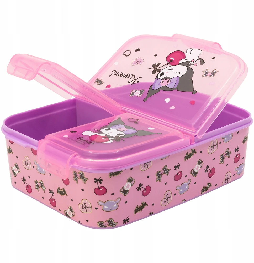 Stor KUROMI HELLO KITTY KOTEK priešpiečių dėžutė LUNCH BOX su 3 skyreliais vaikams