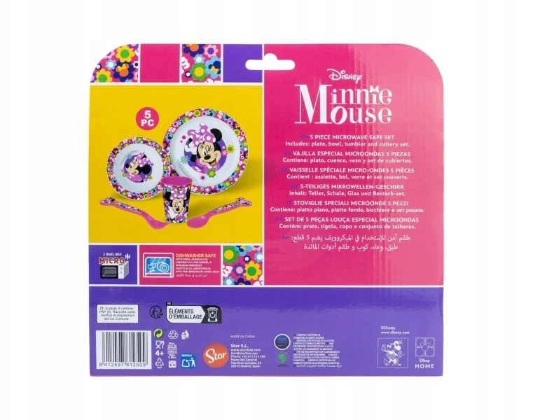 Stor Minnie Mouse Micro vaikiškas pietų rinkinys - lėkštė, dubuo, puodelis ir stalo įrankiai