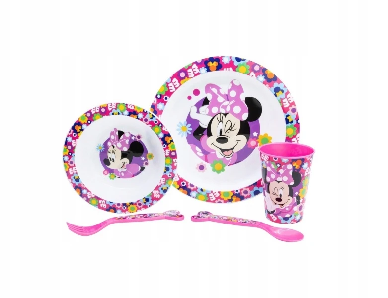 Stor Minnie Mouse Micro vaikiškas pietų rinkinys - lėkštė, dubuo, puodelis ir stalo įrankiai