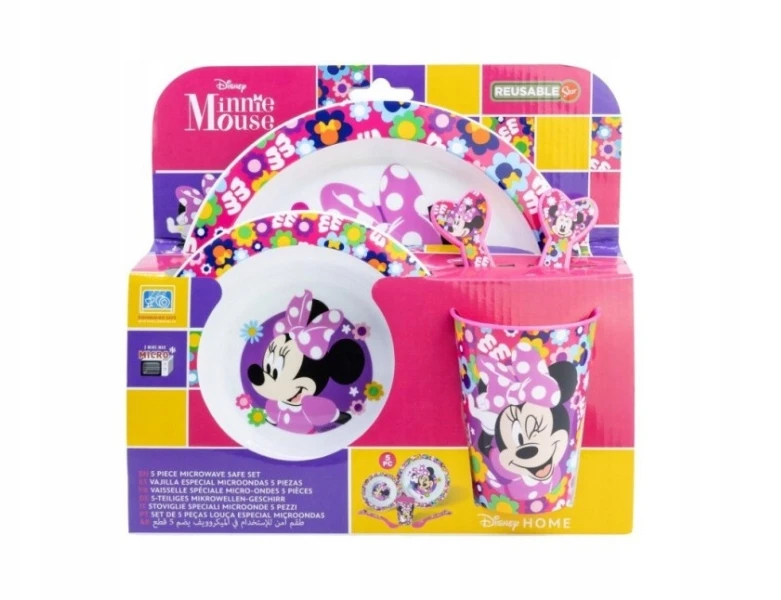 Stor Minnie Mouse Micro vaikiškas pietų rinkinys - lėkštė, dubuo, puodelis ir stalo įrankiai