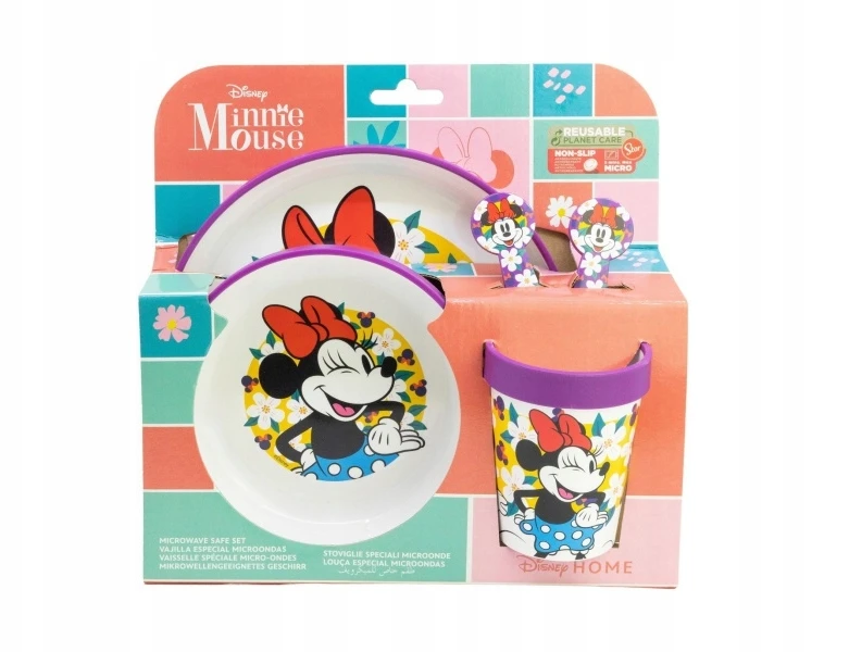 Stor Minnie vaikiškas pietų rinkinys - lėkštė, dubuo, puodelis ir stalo įrankiai, be BPA,