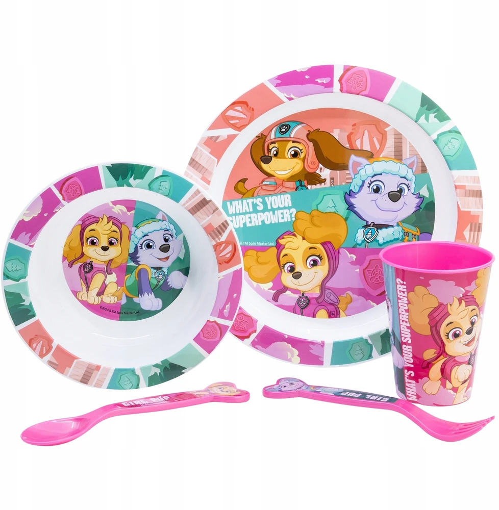 Stor PAW Paw Patrol pietų rinkinys, pusryčių indai ir stalo įrankiai vaikui SKYE