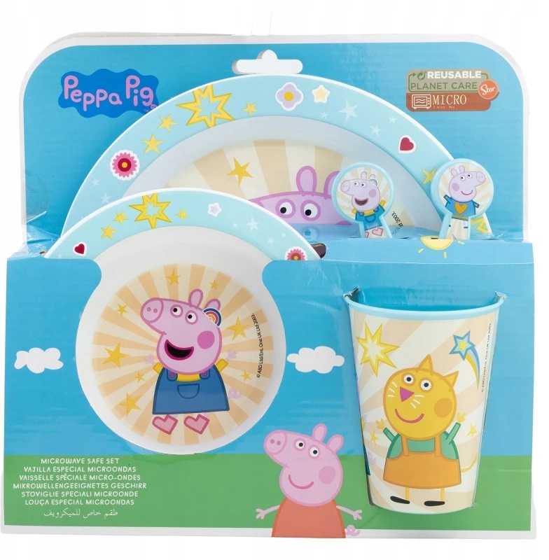 Stor Peppa Pig Pepa PIG pusryčių rinkinys su mikrobangų krosnelės stalo įrankiais