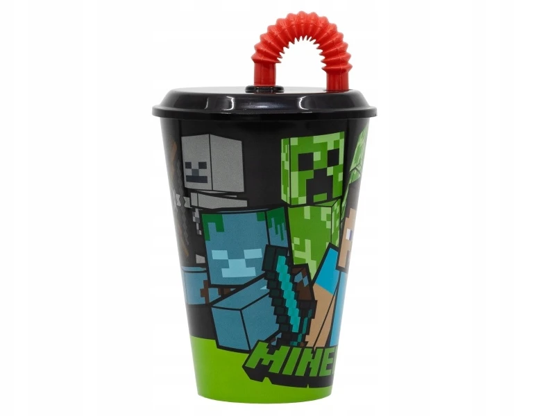 Stor Plastový pohár s vrchnákom ir slamkou MINECRAFT 430ml, 40430