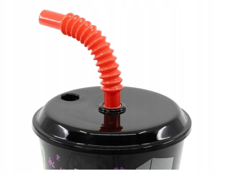 Stor Plastový pohár s vrchnákom ir slamkou MINECRAFT 430ml, 40430