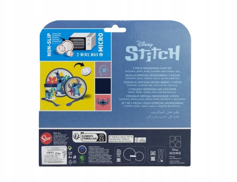 Stor Disney Stitch - Neslystančių indų rinkinys mikrobangų krosnelei, 5 vnt. (lėkštė, dubuo, puodelis, šakutė, arbatinis šaukštelis)