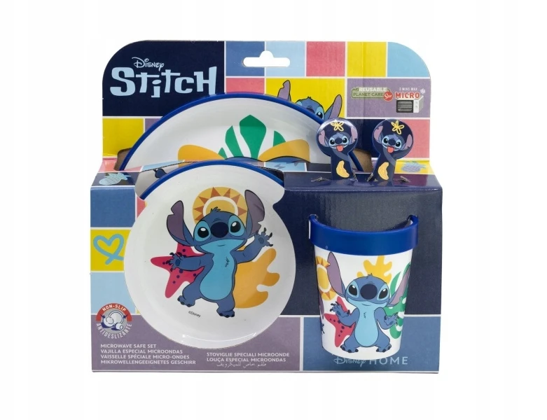 Stor Disney Stitch - Neslystančių indų rinkinys mikrobangų krosnelei, 5 vnt. (lėkštė, dubuo, puodelis, šakutė, arbatinis šaukštelis)