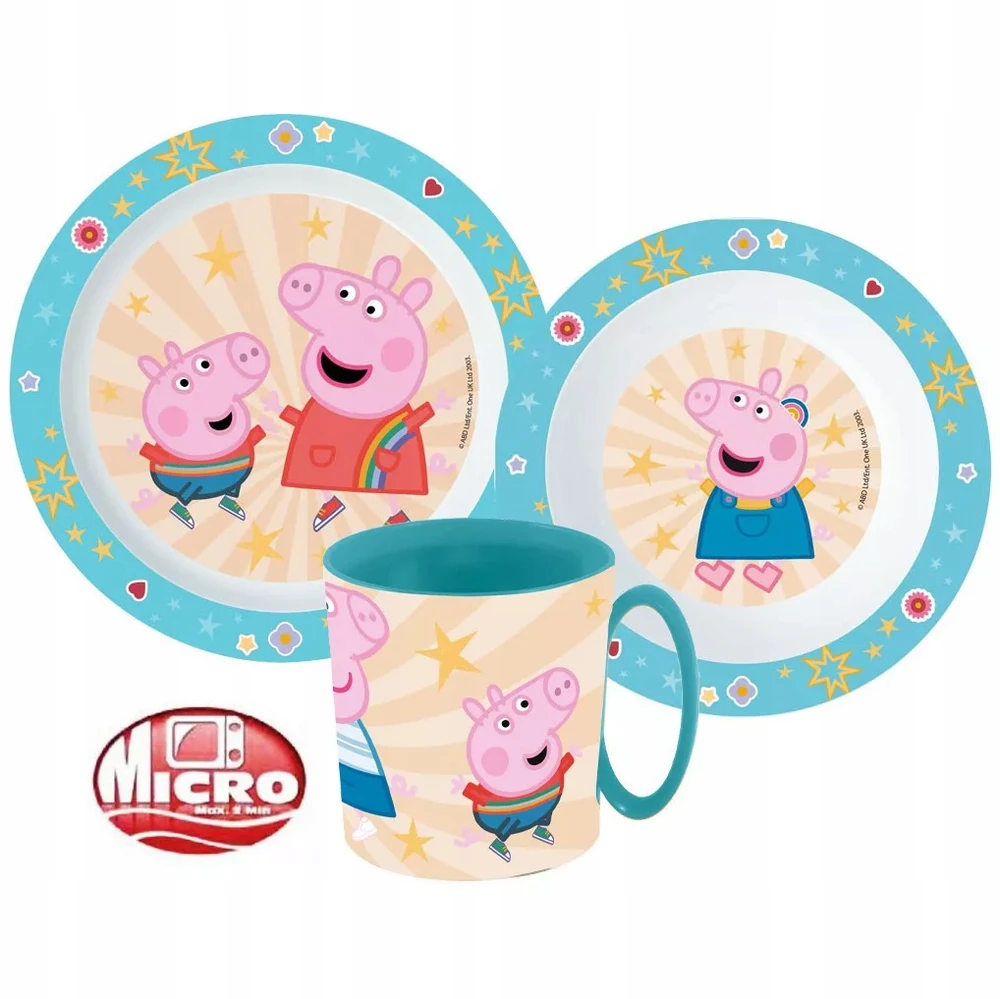 Stor Vakarienės rinkinio lėkštė, dubuo, puodelis, 350 ml, „Peppa Pig 3in1“