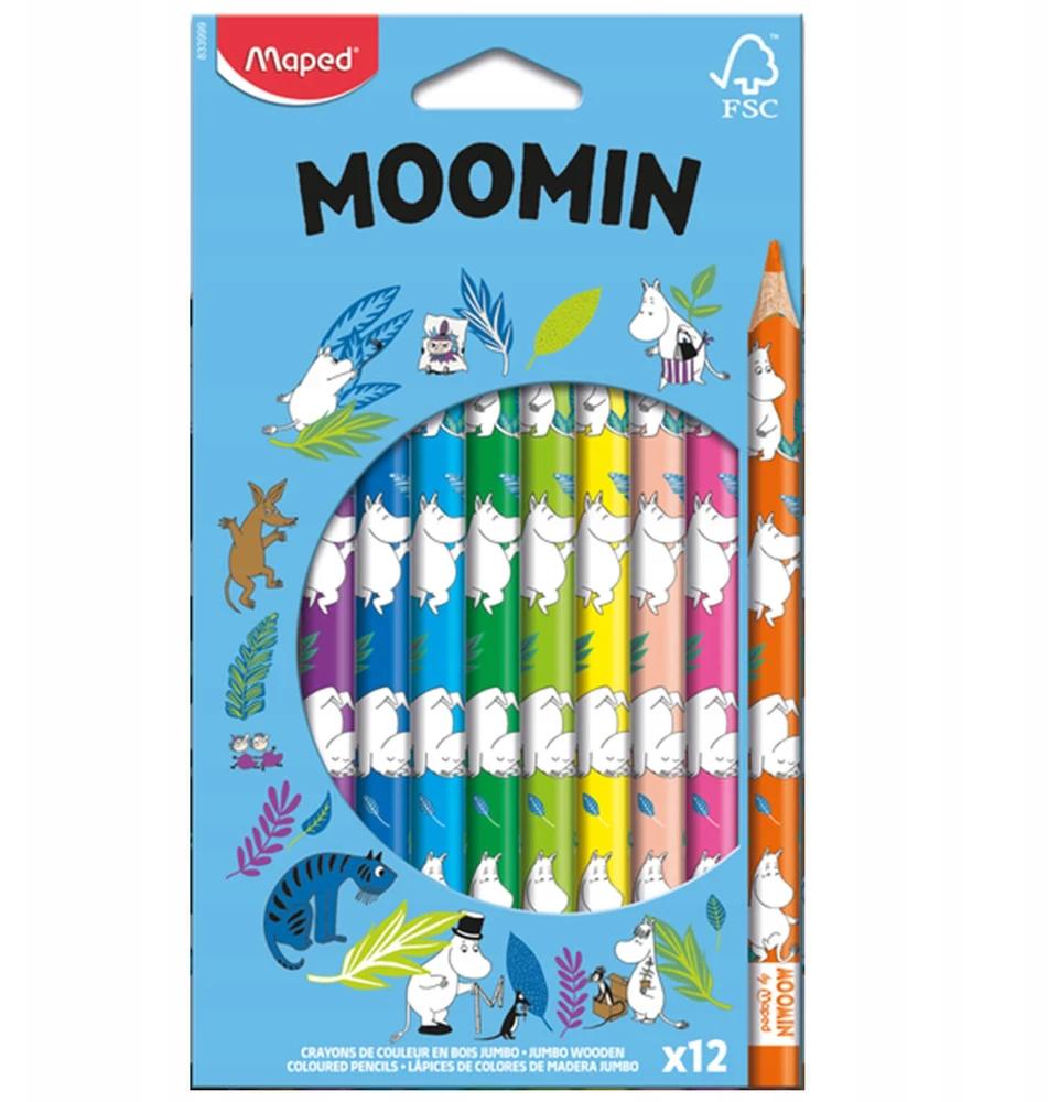 STORIOS ERGONOMIKOS kreidelės Maped Jumbo MOOMINS 12 spalvų vaikams 2+