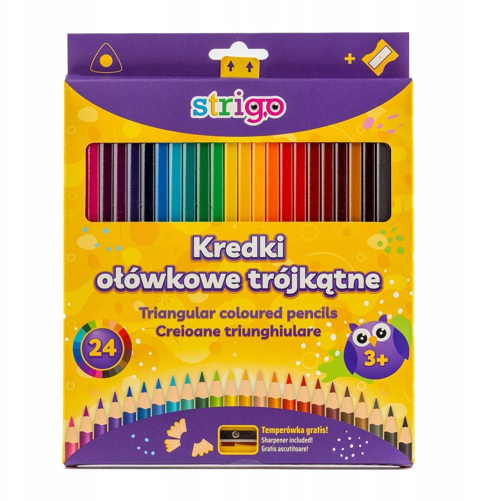 Strigo 24 spalvų pieštukinės kreidelės, trikampės