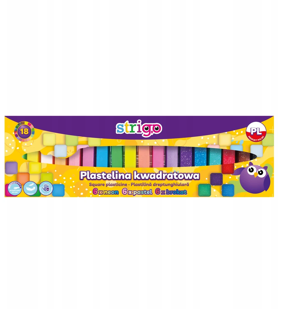 Strigo plastilinas, 18 spalvų: neoninės, pastelės, blizgučiai