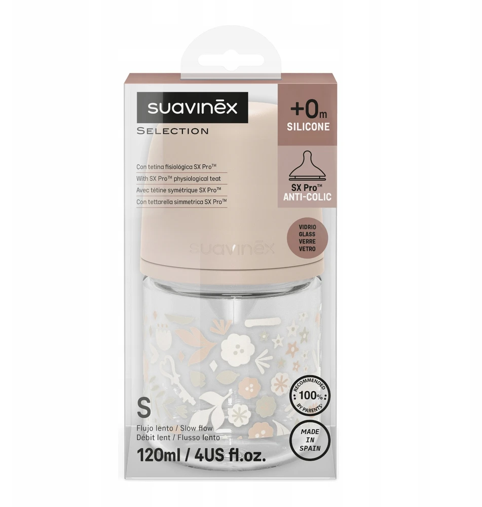 Suavinex Anti-colic stiklinis buteliukas SX Pro 120 ml laisvas srautas 0m+