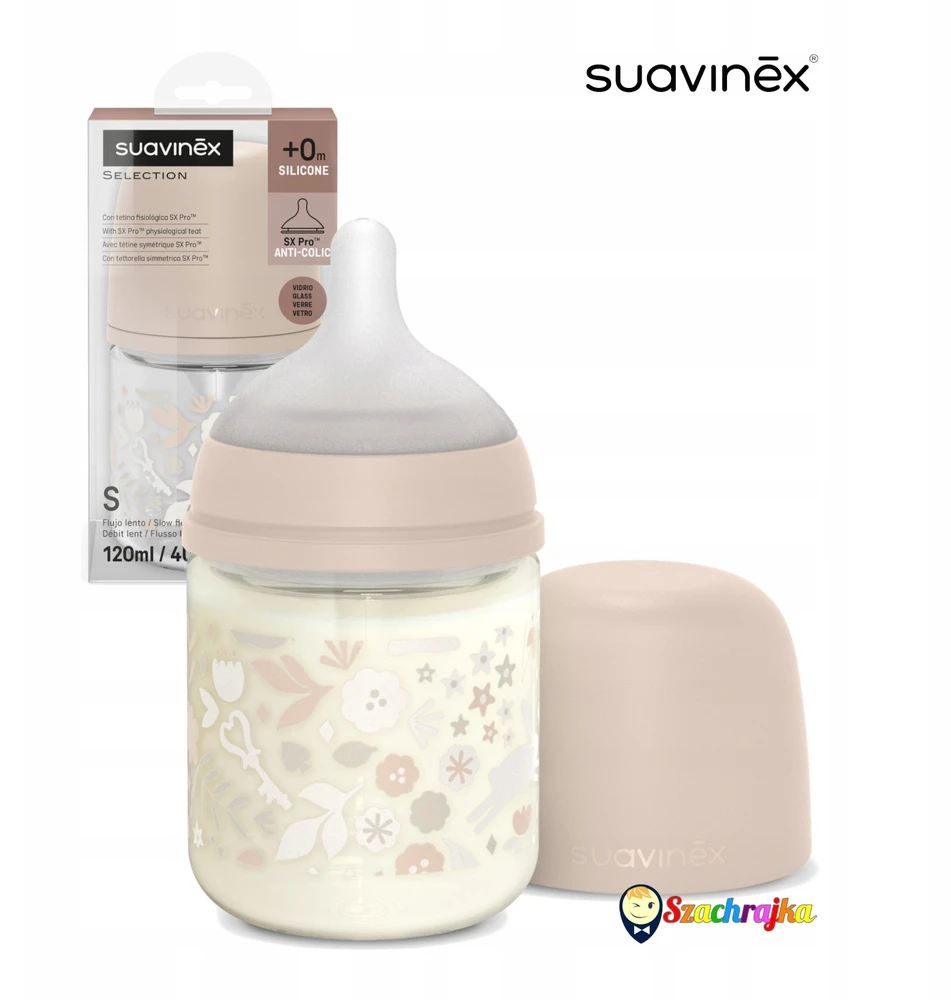 Suavinex Anti-colic stiklinis buteliukas SX Pro 120 ml laisvas srautas 0m+