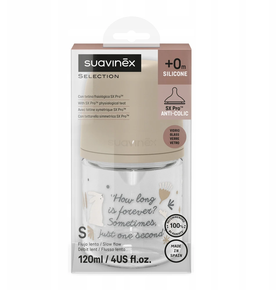 Suavinex Anti-colic stiklinis buteliukas SX Pro 120 ml laisvas srautas 0m+