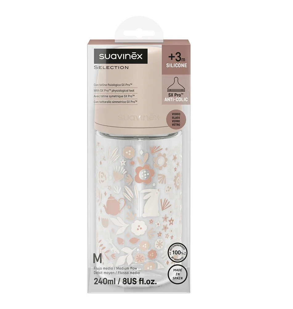 Suavinex Anti-colic stiklinis buteliukas SX Pro 240 ml vidutinio srauto 3m+