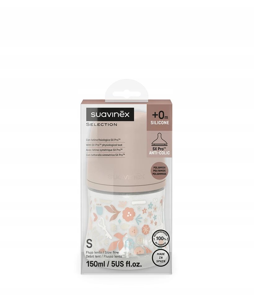 SUAVINEX buteliukas 150ml rožinis, laisvai tekantis žindukas, Wonderland