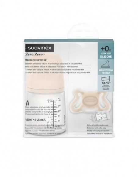 Munchkin SUAVINEX - ZERO pradinis rinkinys: 180 ml buteliukas su reguliuojamu srautu + žindukas -2-2 mėn.