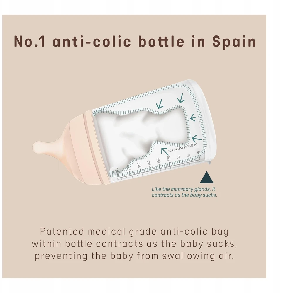 Suavinex Zero Zero Bottle 270 ml silikono srautas nuo pilvo dieglių M 3m+