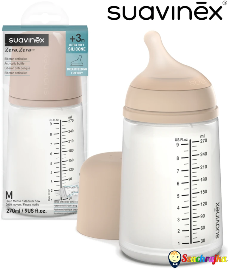 Suavinex Zero Zero Bottle 270 ml silikono srautas nuo pilvo dieglių M 3m+