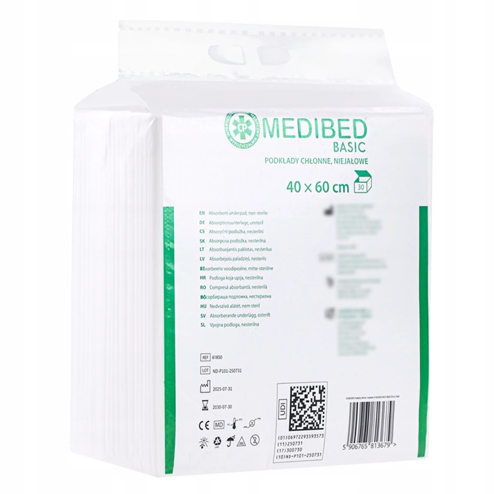Sugeriantys higieniniai įklotai MEDIBED BASIC 40x60 nesterilūs 360 ml 30 vnt.