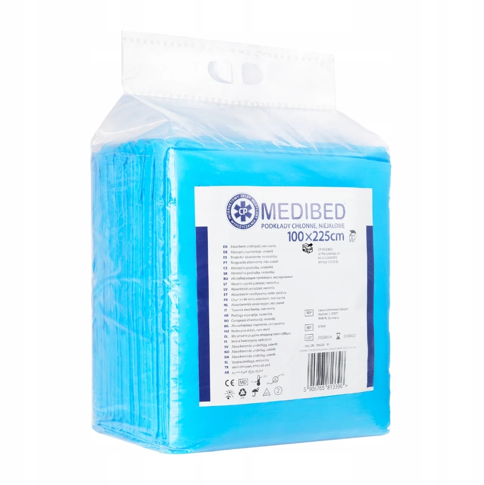 SUgeriantys įklotai higieniški MEDIBED 100x225 STRONG nesterilūs 10 vnt. 2000 ml