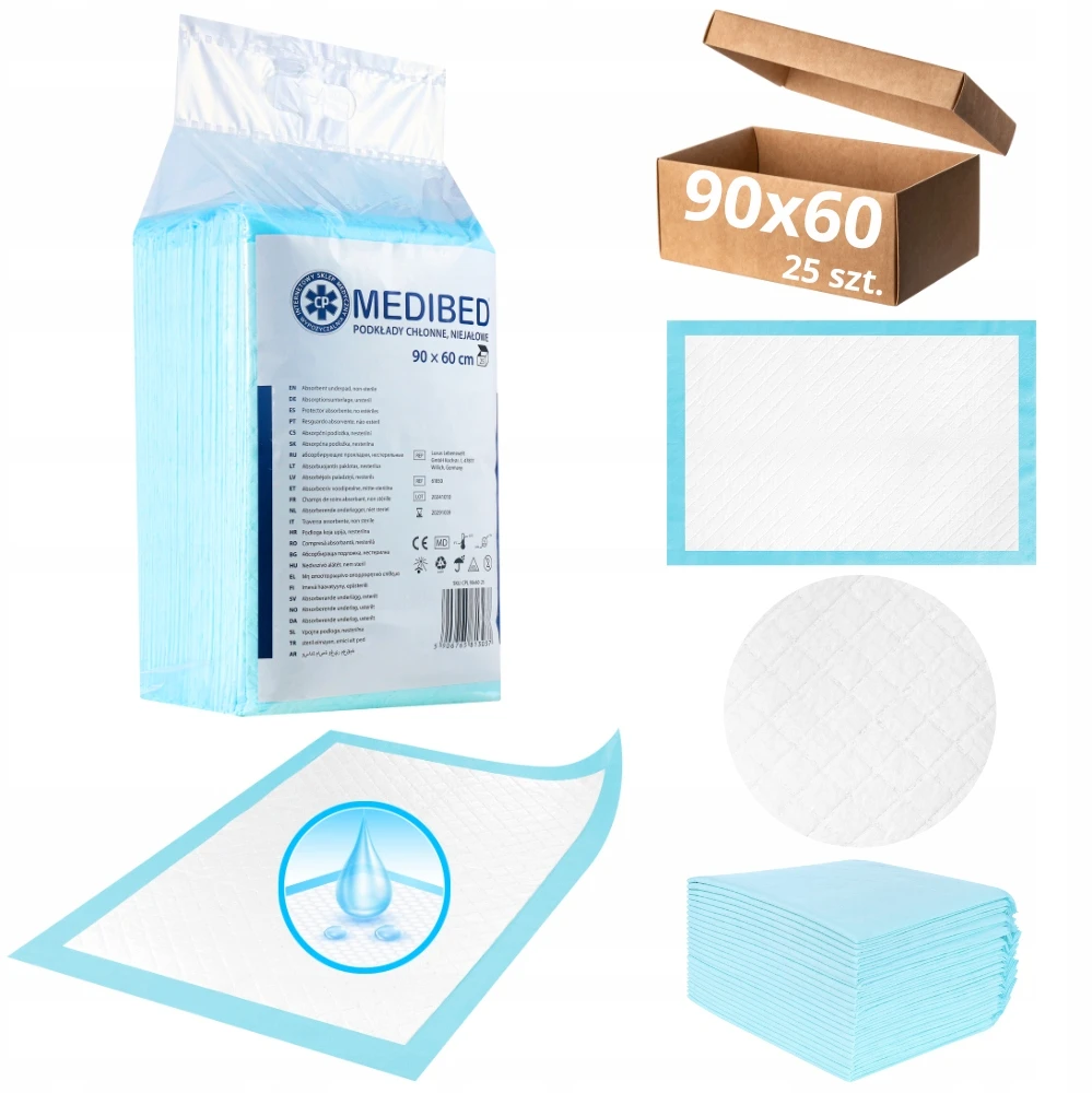 SUgeriantys įklotai higieniški MEDIBED 90X60 STRONG nesterilūs 25 Vnt. 810 ml