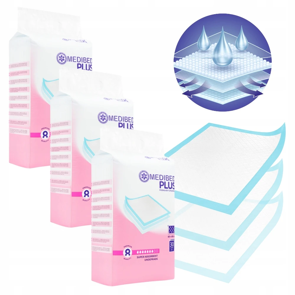 SUgeriantys įklotai MEDIBED PLUS 60X60 STRONG nesterilūs PREMIUM 610ml 90 vnt.