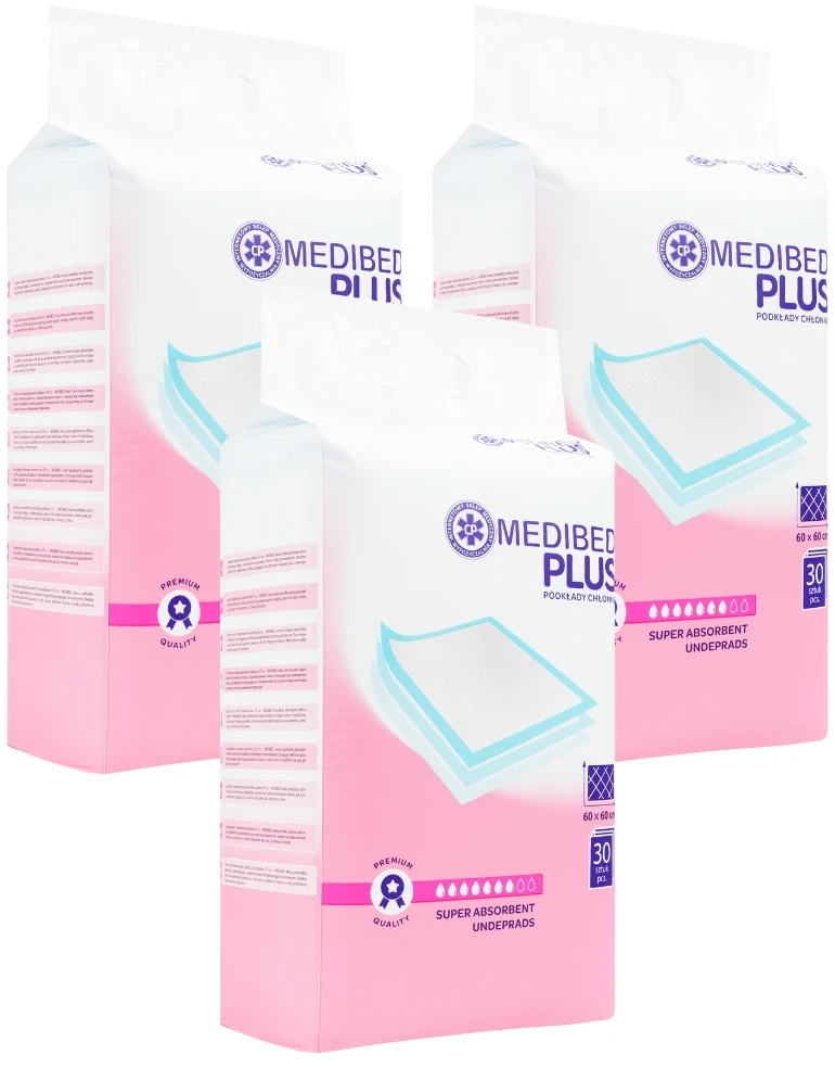 SUgeriantys įklotai MEDIBED PLUS 60X60 STRONG nesterilūs PREMIUM 610ml 90 vnt.