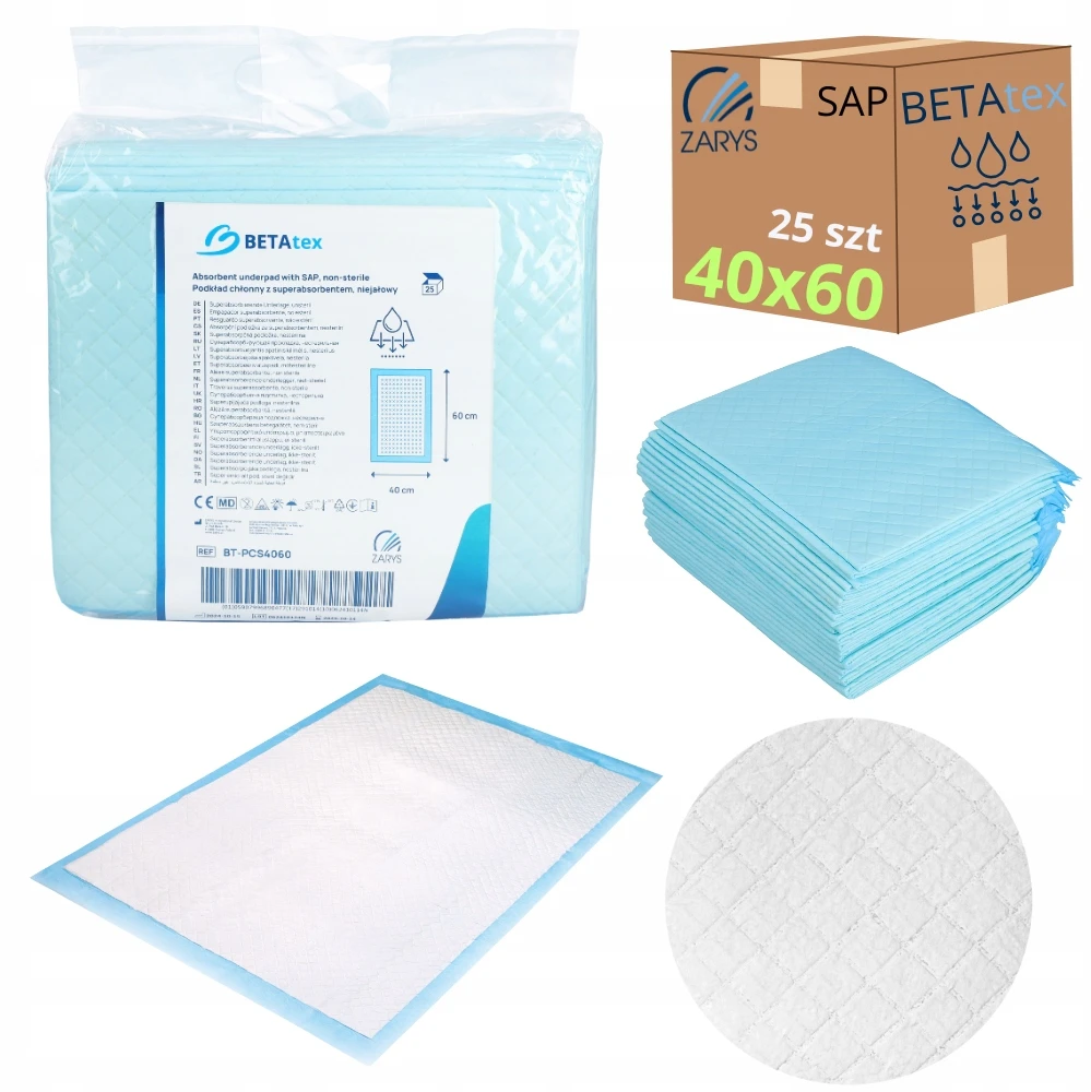 Sugeriantys įklotai PREMIUM SAP 40x60 higieniniai BETAtex PLUS - ZARYS 25 vnt.