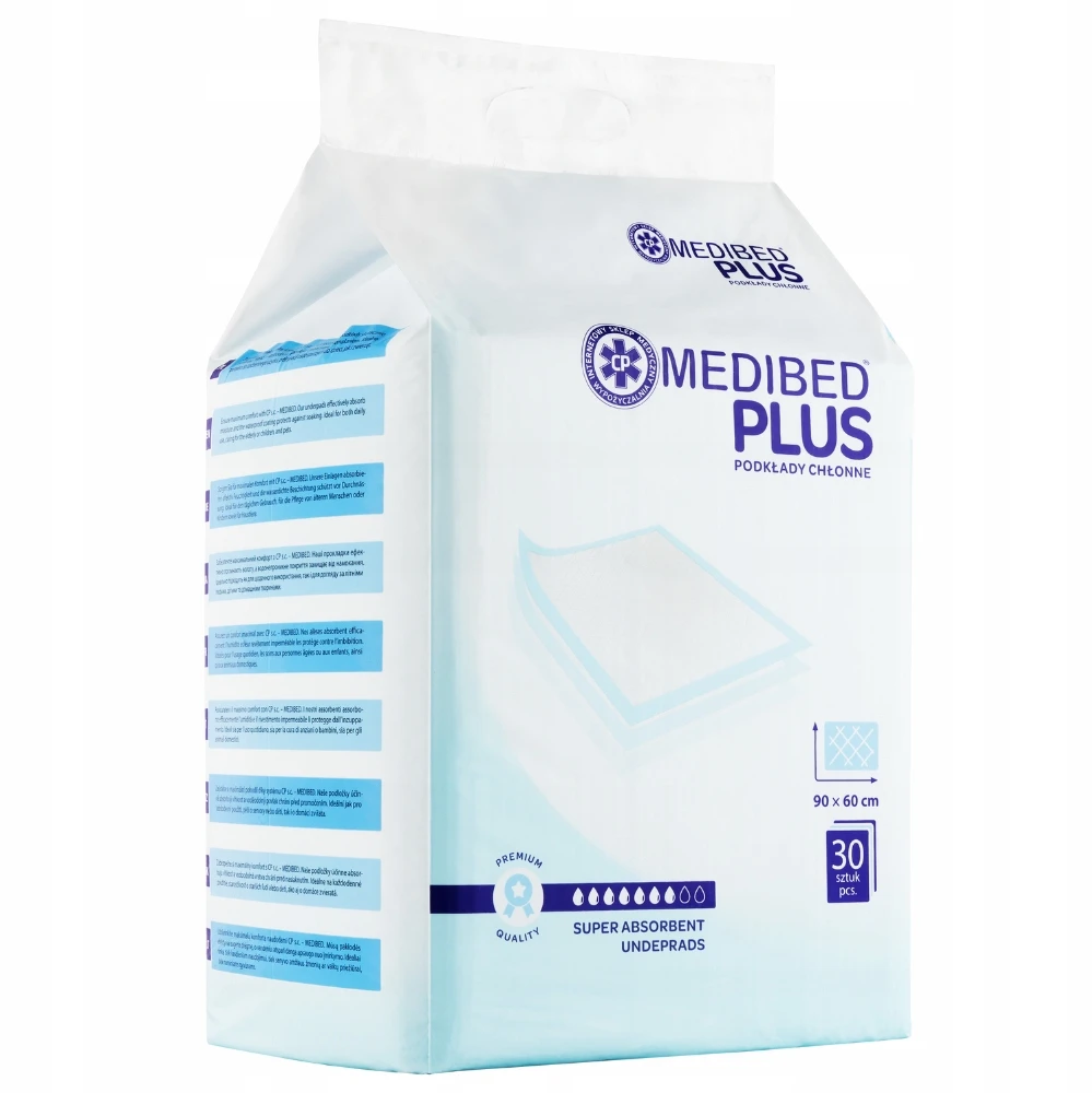 Sugeriantys įklotai vienkartiniai MEDIBED PLUS 90X60 STRONG PREMIUM 960ml 30 vnt.