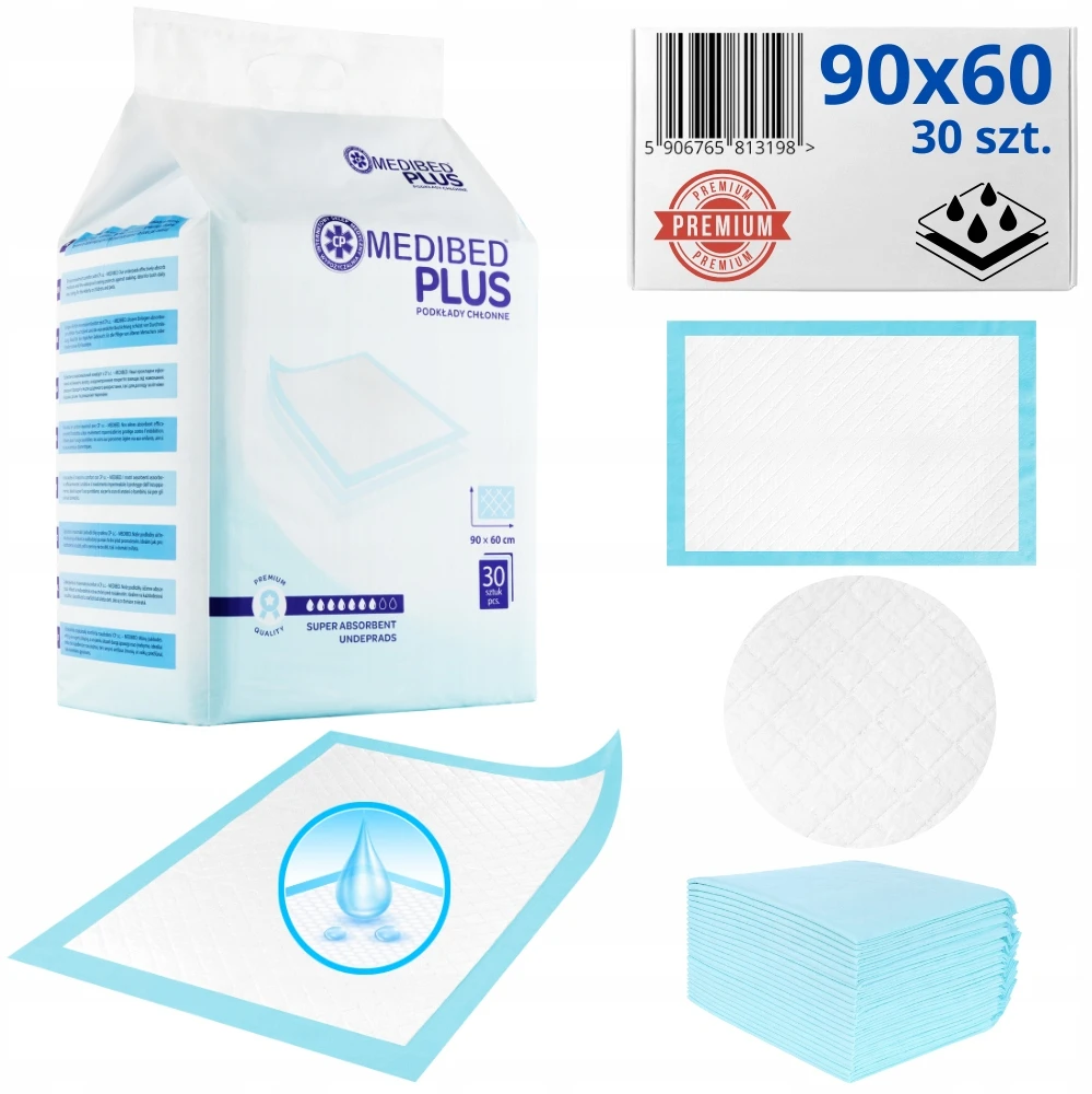Sugeriantys įklotai vienkartiniai MEDIBED PLUS 90X60 STRONG PREMIUM 960ml 30 vnt.