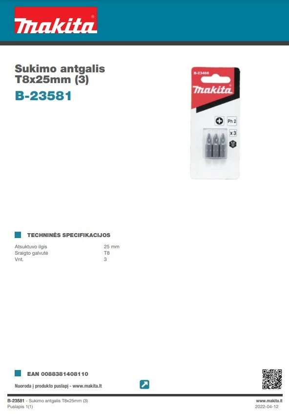 Bosch Torx antgalis T8, l=25mm 3 vnt, Extra Hart