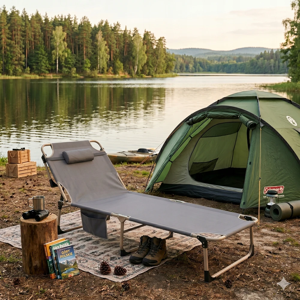 SULANKSTAMAS TURISTINIS SUjungiamas lova, KĖDĖ su atrama galvai, KEMPINGAS, 150 kg