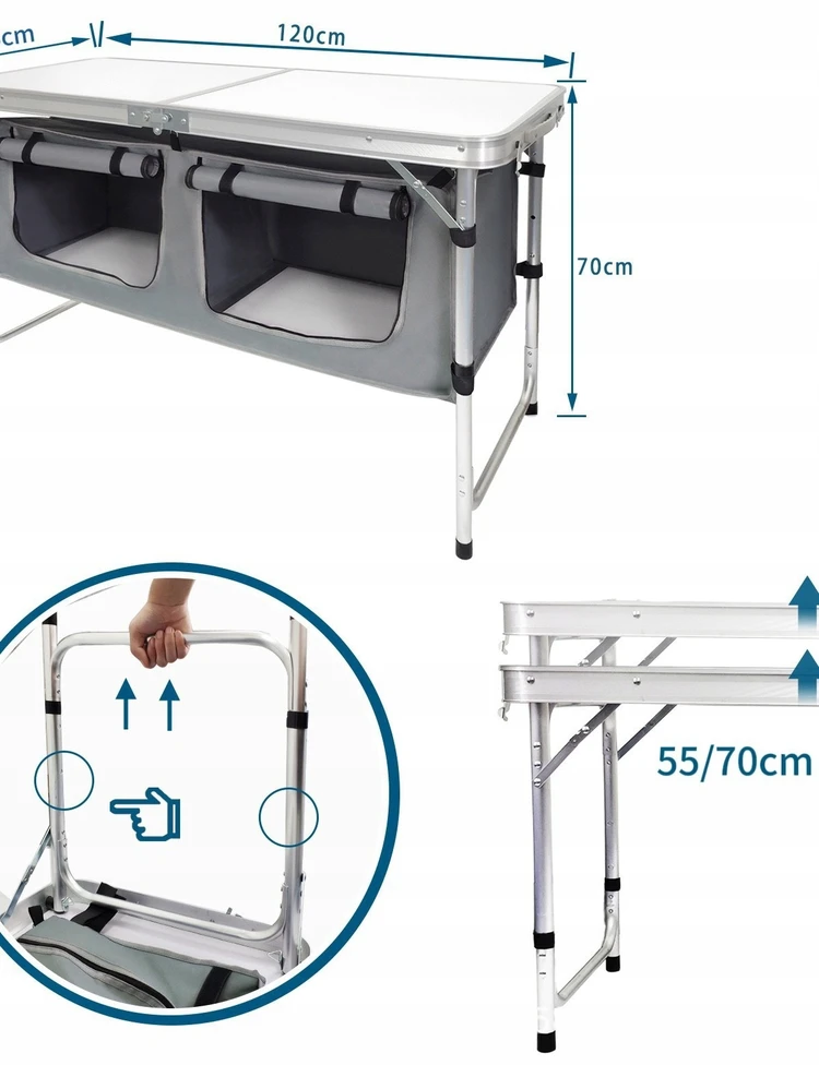 Sulankstoma kempingo spintelė 120 cm – „Premium Mobile Tourist Kitchen“.