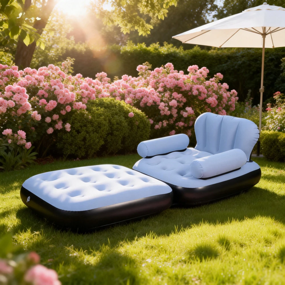 Sulankstoma pripučiama sofa su kojiniu pompa.
