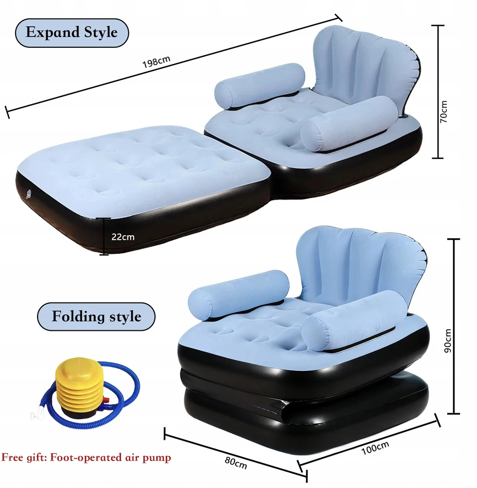 Sulankstoma pripučiama sofa su kojiniu pompa.