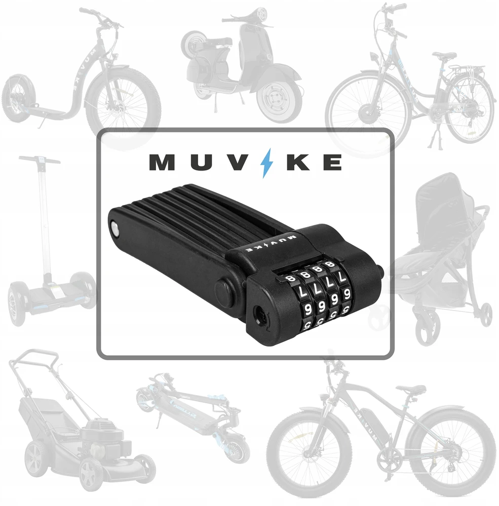 Sulankstomas Dviračio užraktas 85cm 7mm SU KODU SU RANKENE MUVIKE FOLD 850/7C
