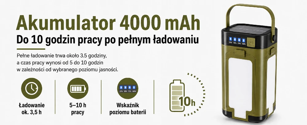 Sulankstomas kempingo žibintuvėlis, atsparus vandeniui 4000 mAh LED saulės USB 6 režimai