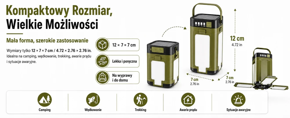 Sulankstomas kempingo žibintuvėlis, atsparus vandeniui 4000 mAh LED saulės USB 6 režimai