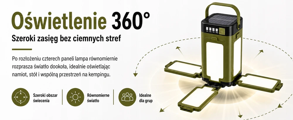 Sulankstomas kempingo žibintuvėlis, atsparus vandeniui 4000 mAh LED saulės USB 6 režimai