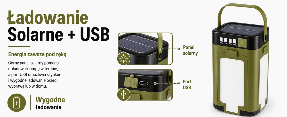 Sulankstomas kempingo žibintuvėlis, atsparus vandeniui 4000 mAh LED saulės USB 6 režimai
