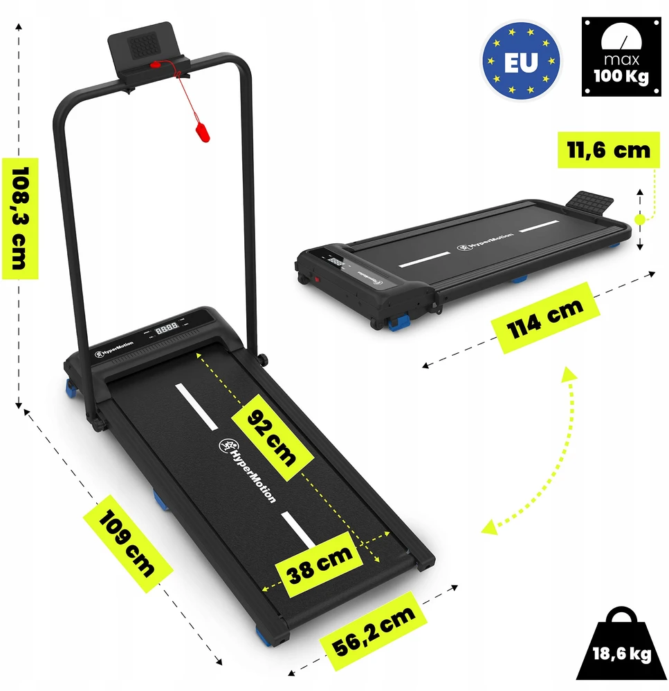 Sulankstomas namų bėgimo takelis HyperMotion 2 viename, juodas, iki 10 km/h