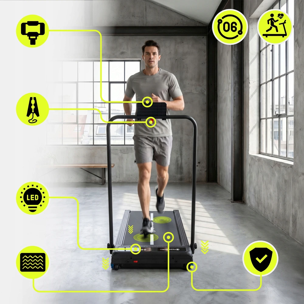 Sulankstomas namų bėgimo takelis HyperMotion 2 viename, juodas, iki 10 km/h